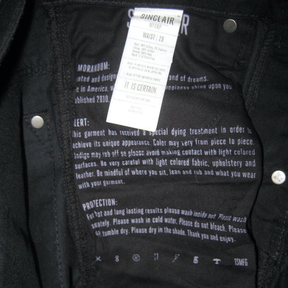 SINCLAIR 2010 "Adler Jean Slim" Black Jeans